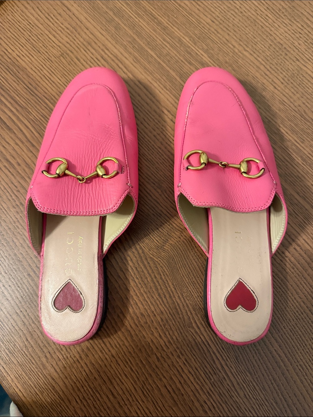 Gucci Pink Leather Slip-On Mules with Gold Horsebit